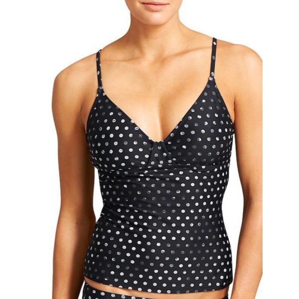 Athleta Leila Black & Gray Polka Dot Swim Top Size 34B/C